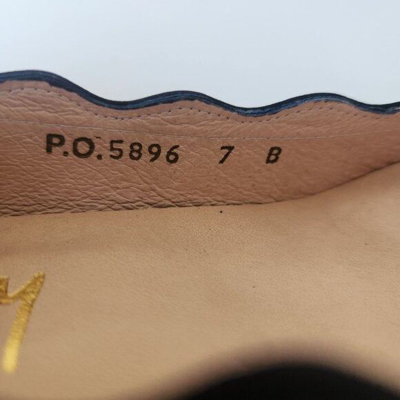 Fs/ny French Sole NY Navy Scalloped Leather Wedge Shoes Cute Ballet Casual - Picture 8 of 14